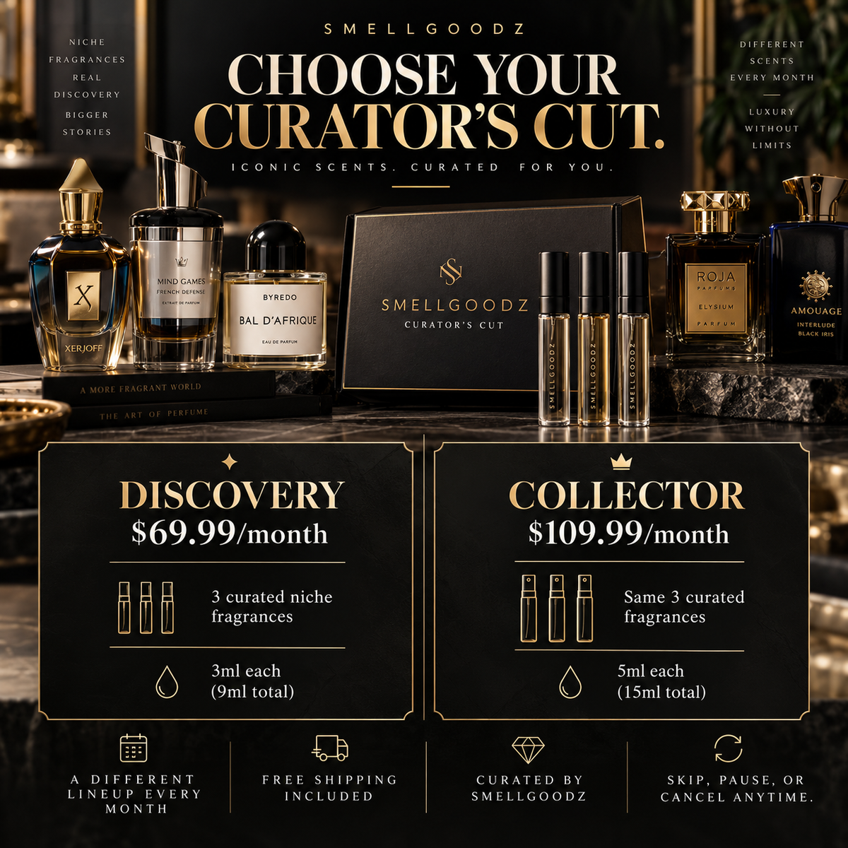 SmellGoodz Curator's Cut – Monthly Curated Niche Fragrance Subscription Box